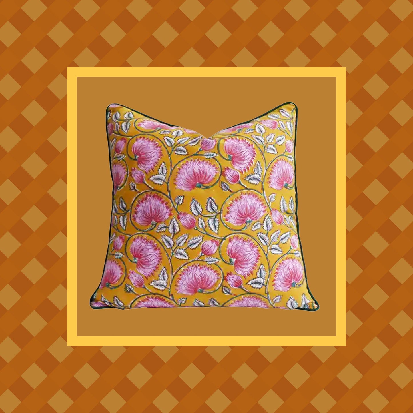 Geranium Block Print Pillow Cover