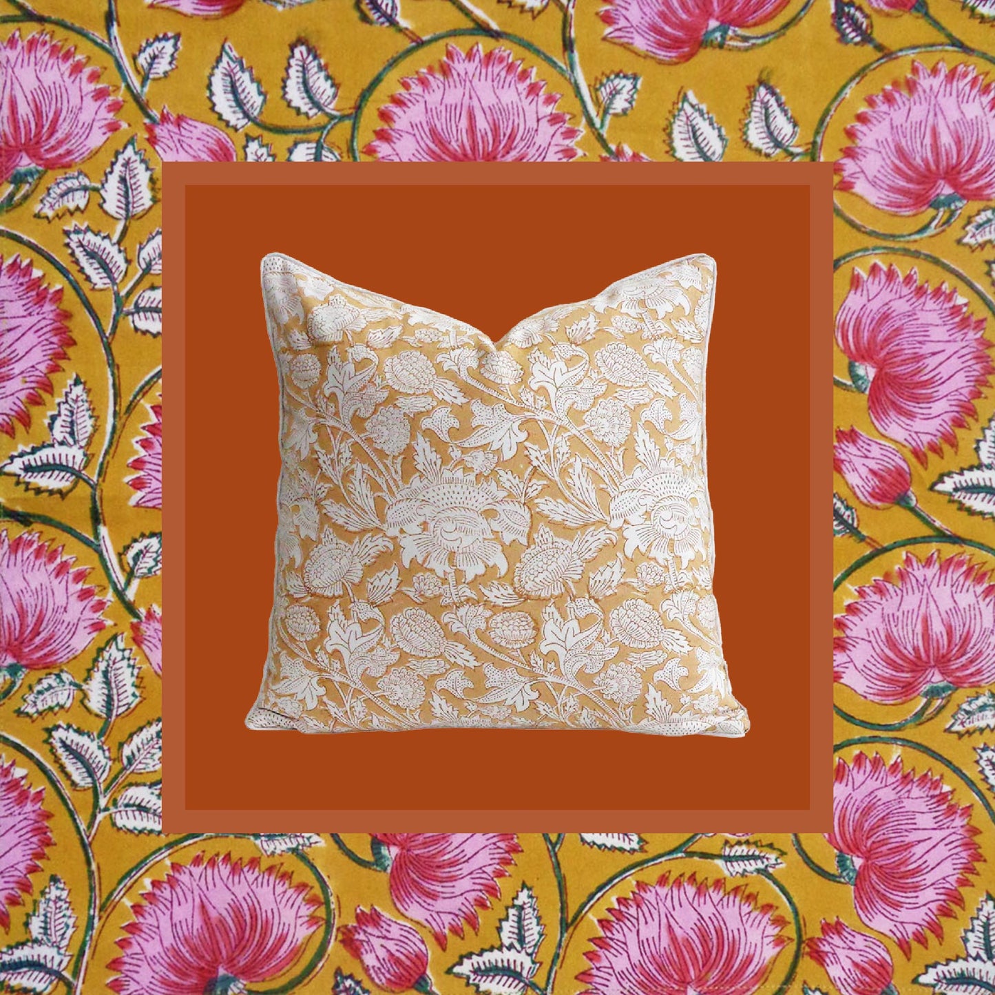 Peony Block Print Pillow Cover