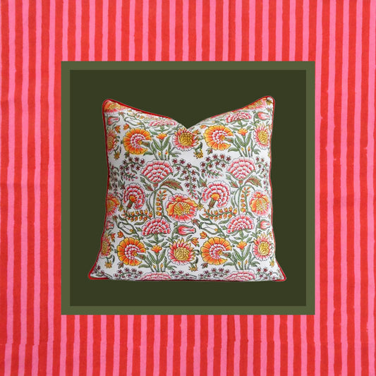 Dahlia Block Print Pillow Cover