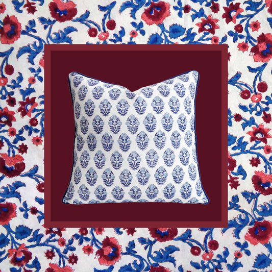 Poppy Block Print Pillow Cover