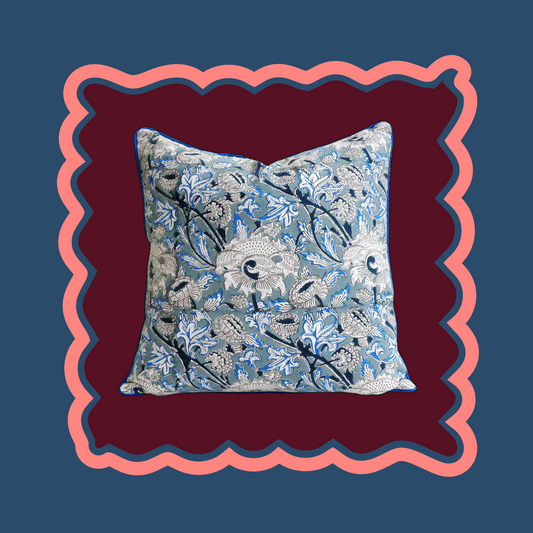 Peony Block Print Pillow Cover