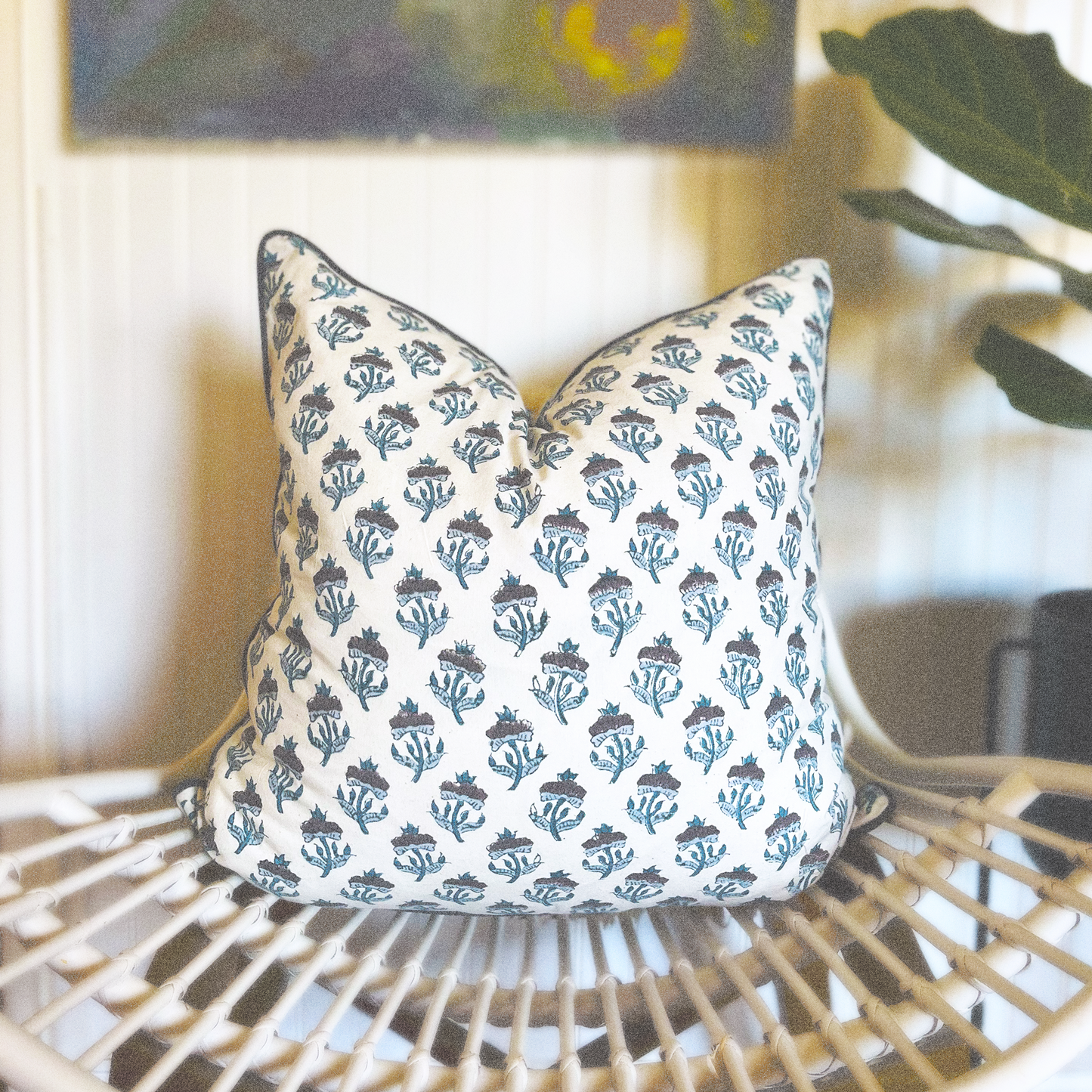 Daisy Block Print Pillow Cover